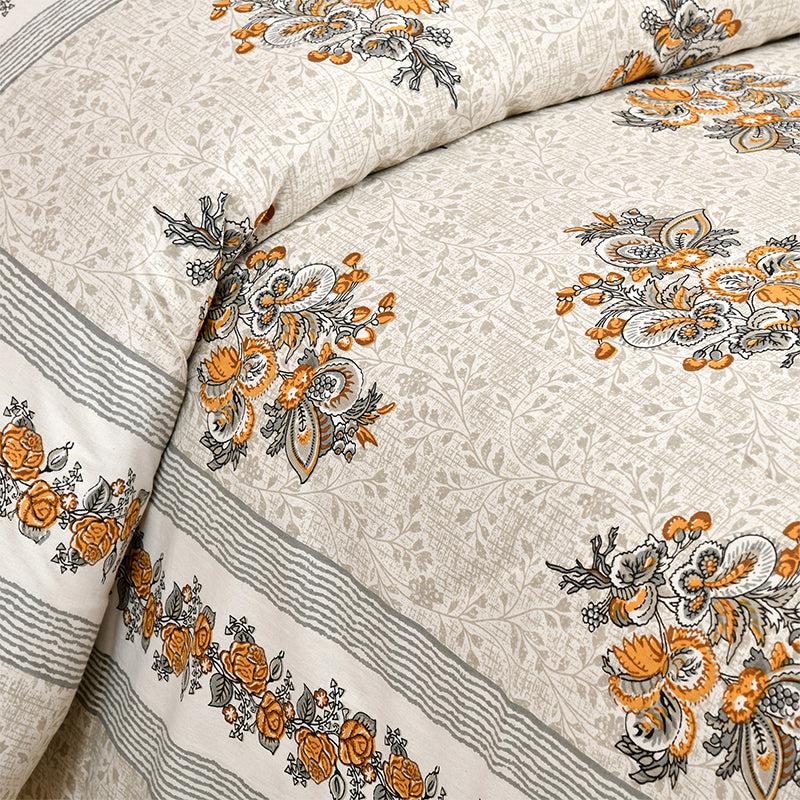 Buy Gaja Floral Bedsheet - Ivory & Orange Bedsheets from Vaaree