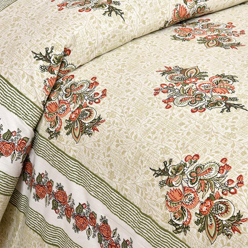 Buy Gaja Floral Bedsheet - Ivory & Peach Bedsheets from Vaaree