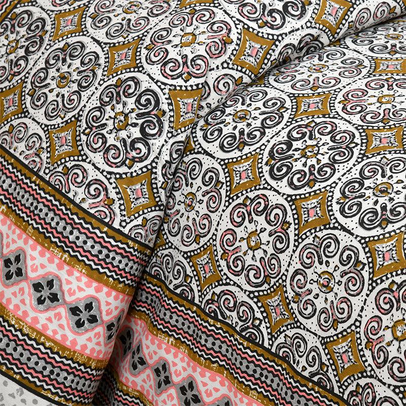 Buy Drona Ethnic Bedsheet - Grey,Pink Bedsheets from Vaaree