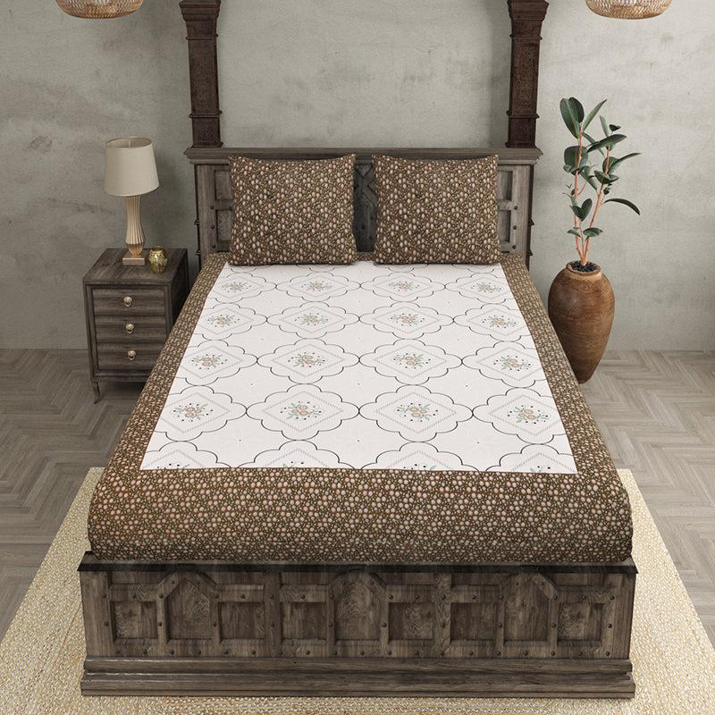 Buy Pinga Ethnic Bedsheet - White,Brown Bedsheets from Vaaree