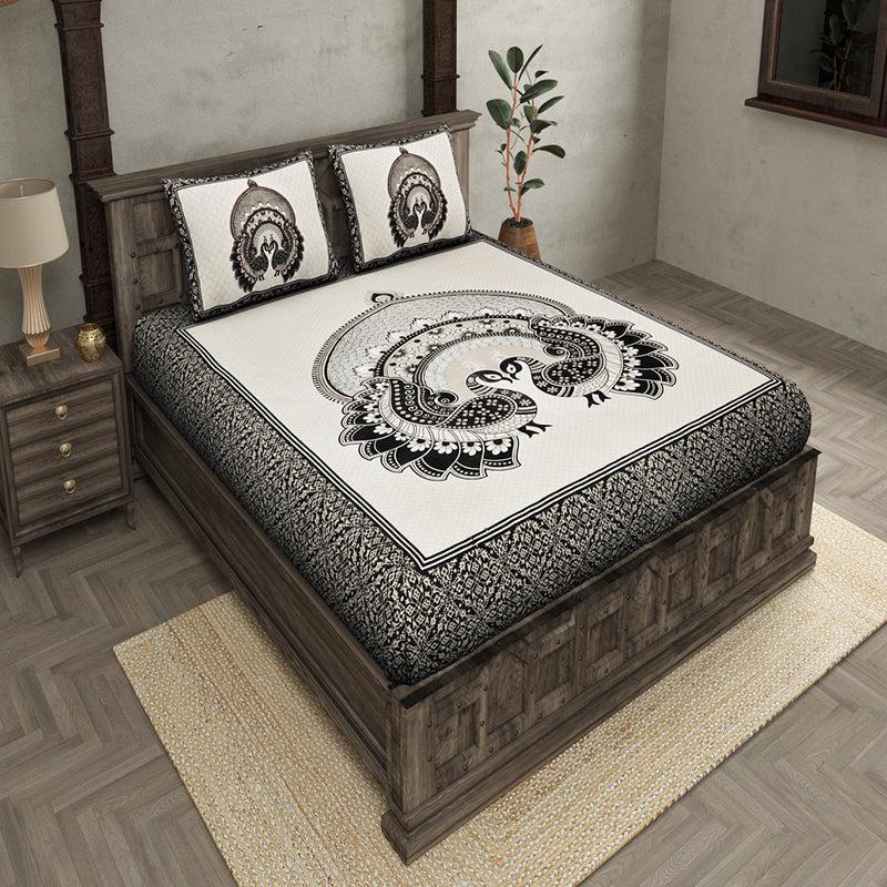 Buy Mayura Ethnic Bedsheet - White,Black Bedsheets from Vaaree