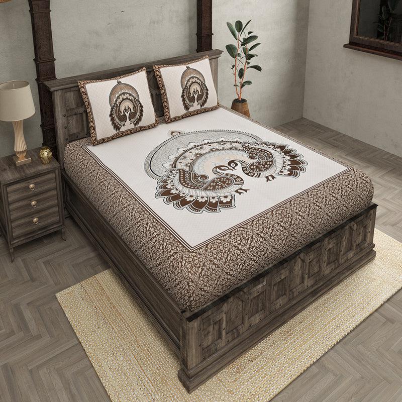 Buy Mayura Ethnic Bedsheet - White,Brown Bedsheets from Vaaree