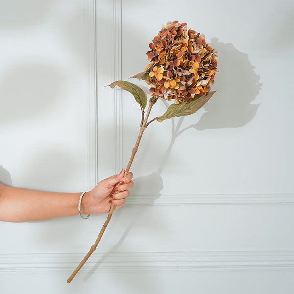 Faux Autumn Hydrangea Flower Stick (Dark Brown) - 26 CM