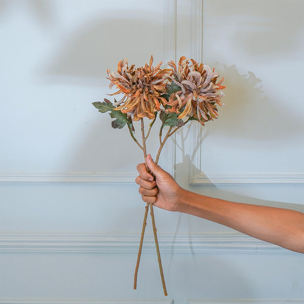 Faux Brown Autumn Chrysanthemum Flower Stick (20 CM) - Set Of Two