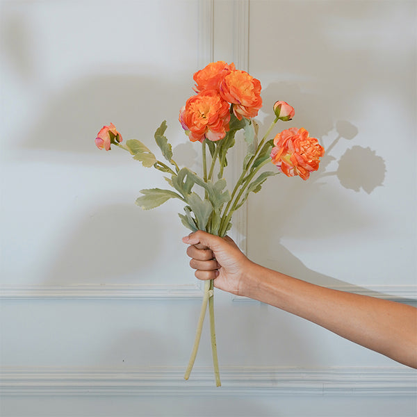 Faux Orange Peony Flower Stick (20 CM) - Set Of Two