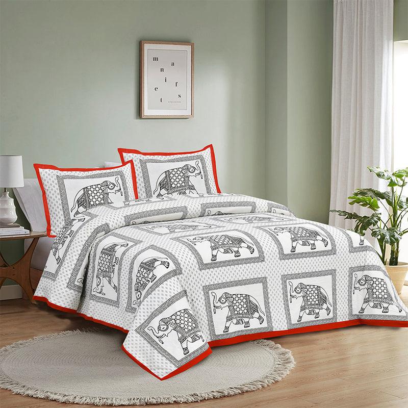 Buy Gajraja Printed Bedsheet - Grey & Red Bedsheets from Vaaree