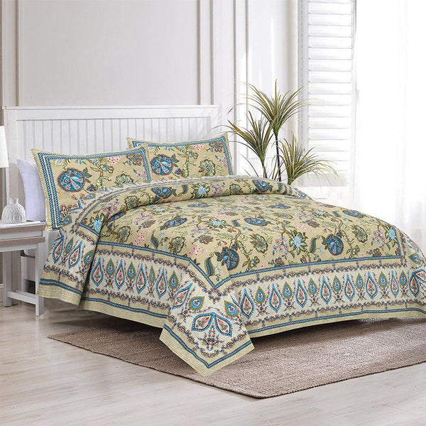 Buy Tribhuna Printed Bedsheet - Yellow & Blue Bedsheets from Vaaree