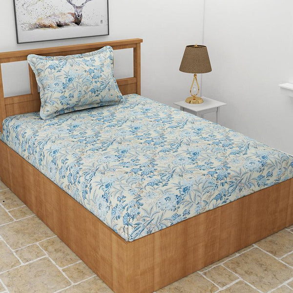 Bedsheets - Malva Floral Bedsheet - Baby Blue