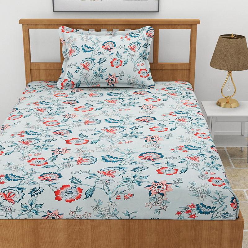 Buy Poppy Floral Bedsheet - White & Blue Bedsheets from Vaaree