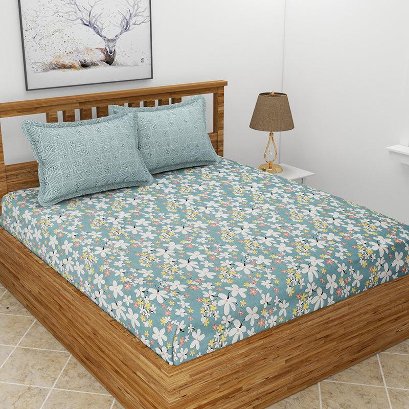 Bedsheets - Sorrel Floral Bedsheet - Blue Grey