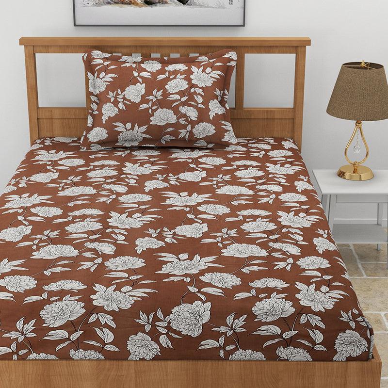 Buy Petunia Floral Bedsheet - Coffee Brown Bedsheets from Vaaree