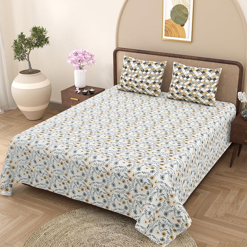 Buy Nolan Floral Bedsheet - Grey & Beige Bedsheets from Vaaree