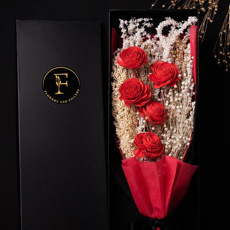 Buy Timeless Red Bloom Naturally Dried Boquet Box Artificial Flowers from Vaaree