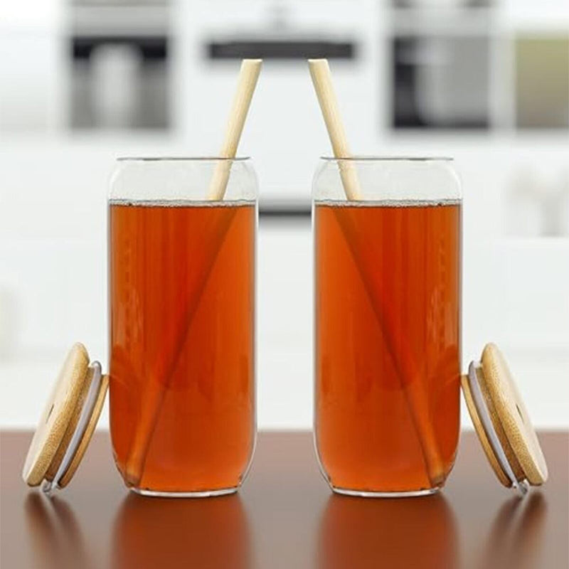 Sipper - Portia Boroscilate Glass Tumbler With Lid & Wooden Straw (500 ML) - Set Of Two