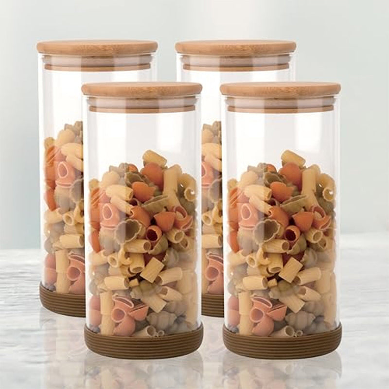 Jar - Mito Airtight Storage Jar With Wooden Lid (1300 ML) - Set Of Four