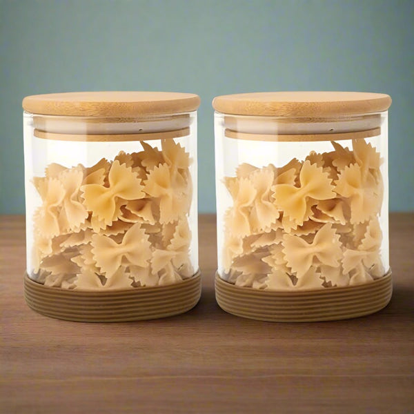 Jar - Mito Airtight Storage Jar With Wooden Lid (600 ML) - Set Of Two