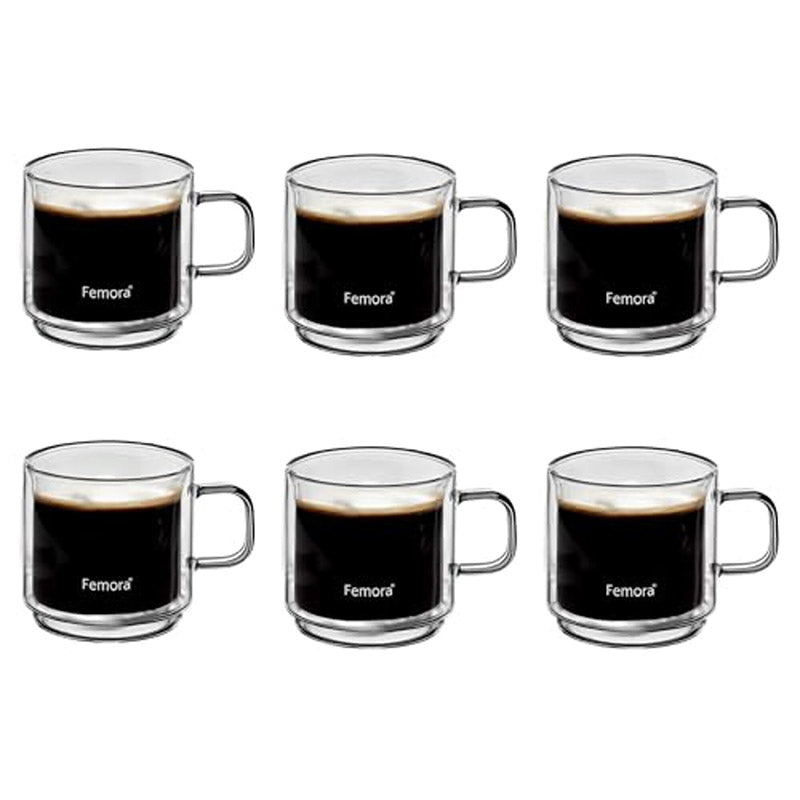 Mug & Tea Cup - Mato Double Wall Glass Cup (280 ML) - Set Of Six