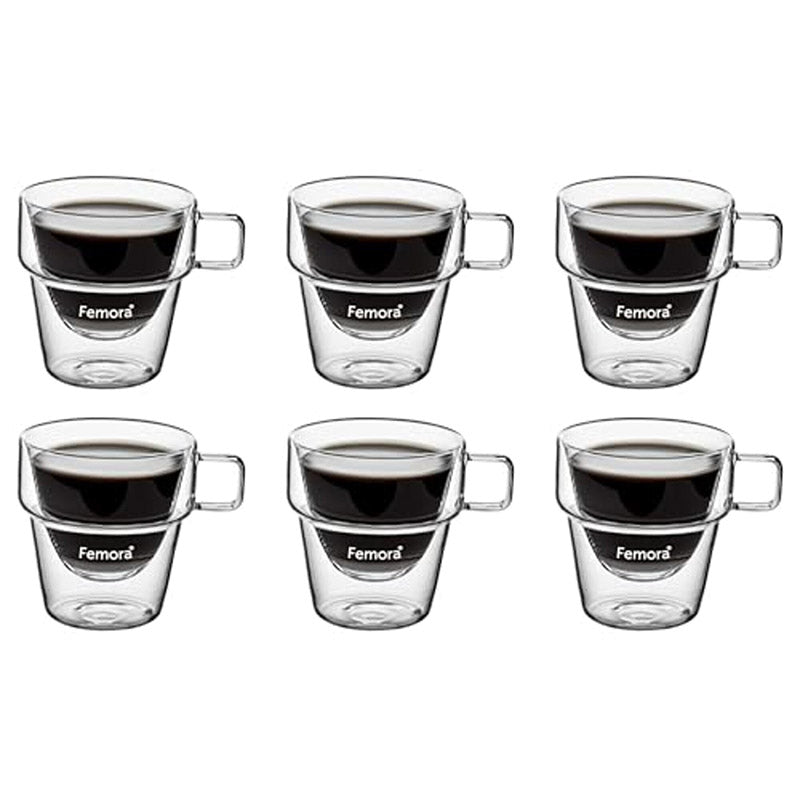 Mug & Tea Cup - Morsa Double Wall Glass Cup (250 ML) - Set Of Six