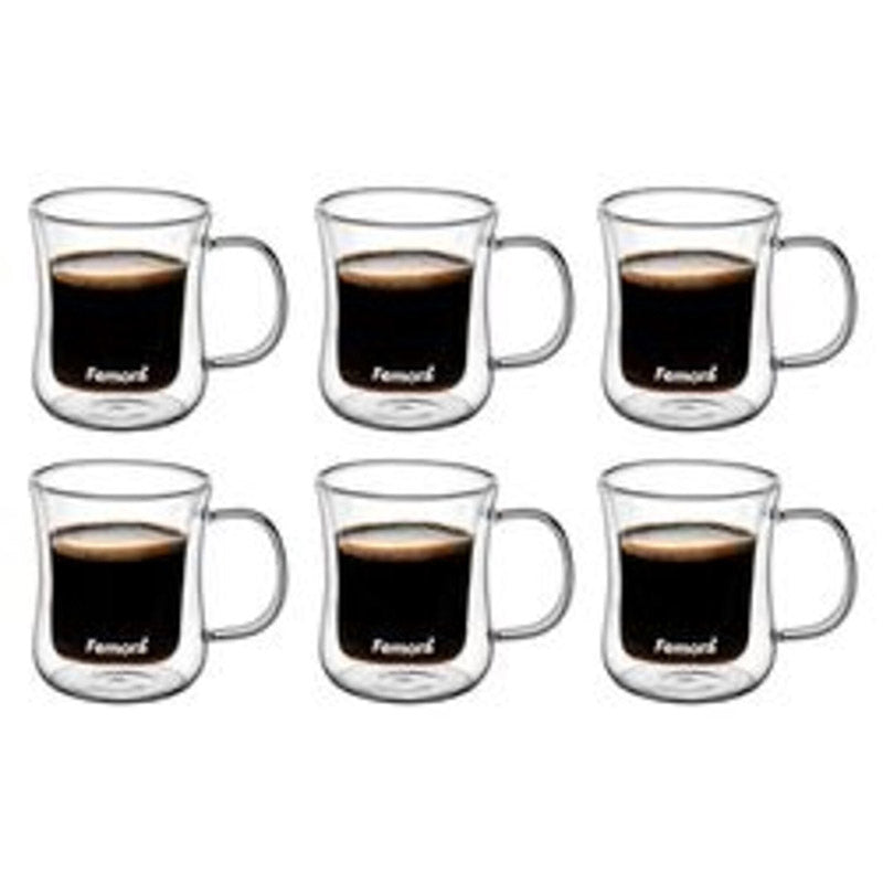 Mug & Tea Cup - Lokni Double Wall Glass Cup (240 ML) - Set Of Six