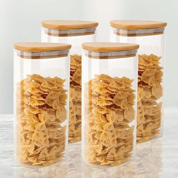 Jar - Nilma Storage Lar With Wooden Lid (1200 ML) - Set Of Four