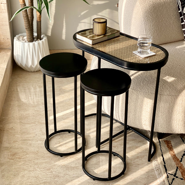 Buy Majo Rattan Accent Table - Set Of Three Side & Bedside Tables from Vaaree