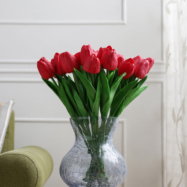 Faux Red Tulip Stick - Set Of Ten