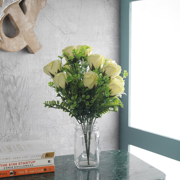 Faux Yellow Rose Bunch - Set Of Two