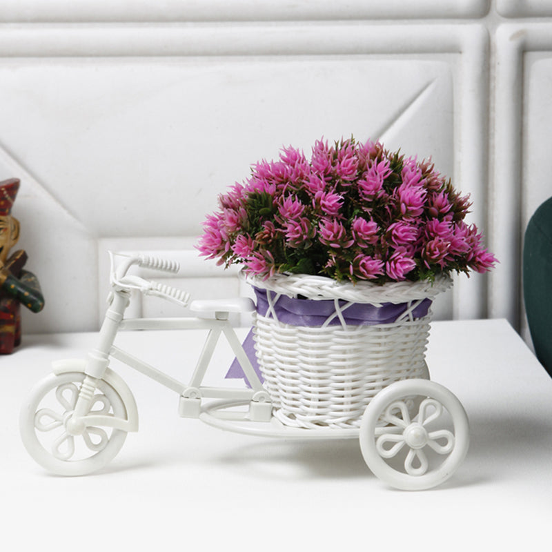 Artificial Plants - Faux Dark Pink Flower Plant On Mini Cycle Rikshaw