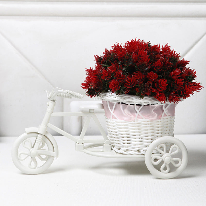 Buy Faux Red Flower Plant On Mini Cycle Rikshaw Artificial Plants from Vaaree