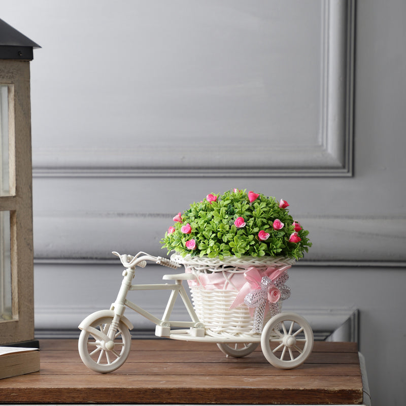 Artificial Plants - Faux Pink Flower Plant On Mini Cycle Rikshaw