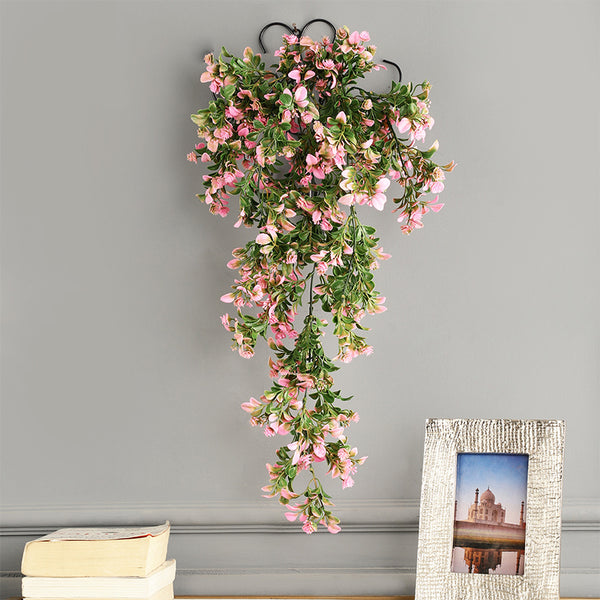 Faux Pink Flower Vine With Metal Wall Stand