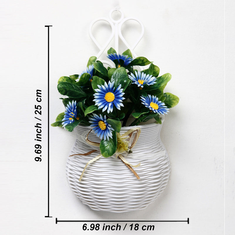 Artificial Plants - Faux Blue Daisy Plant With Wall Hanging Pot