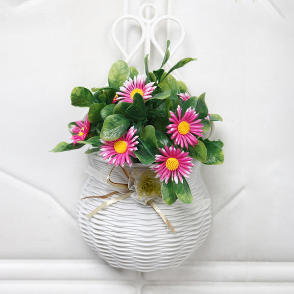 Artificial Plants - Faux Pink Daisy Plant With Wall Hanging Pot