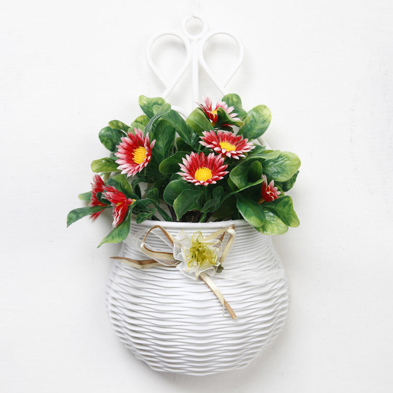 Artificial Plants - Faux Red Daisy Plant With Wall Hanging Pot