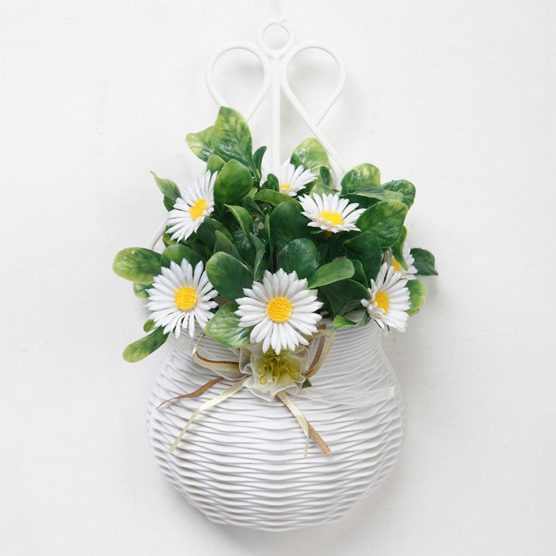 Artificial Plants - Faux White Daisy Plant With Wall Hanging Pot