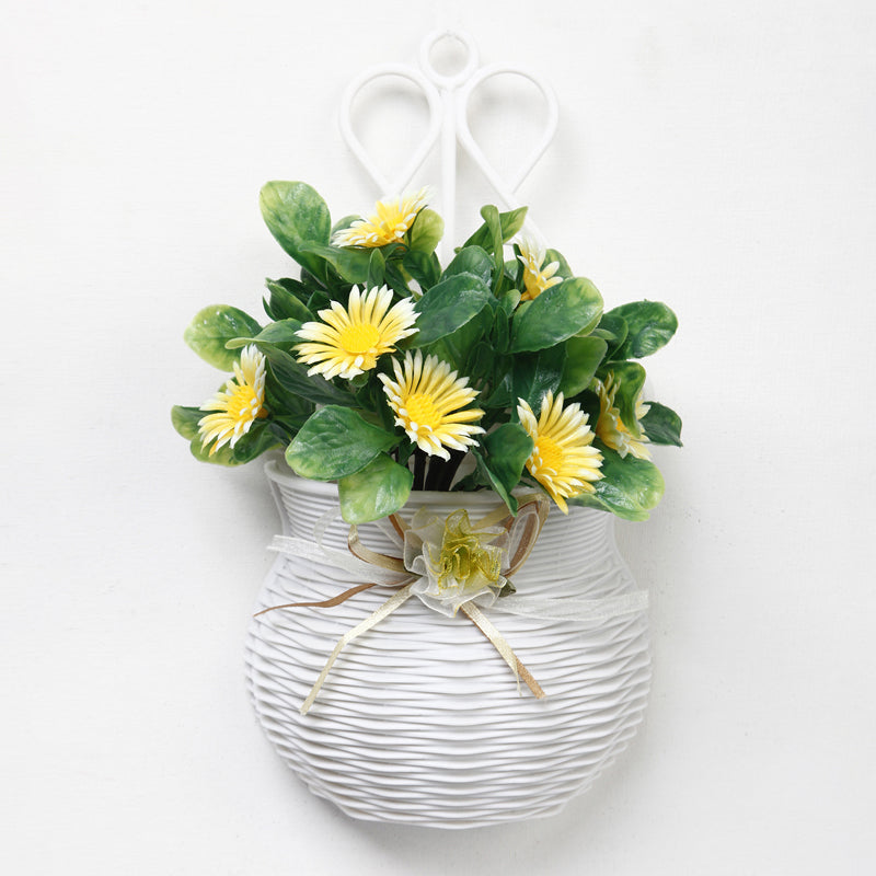 Artificial Plants - Faux Yellow Daisy Plant With Wall Hanging Pot