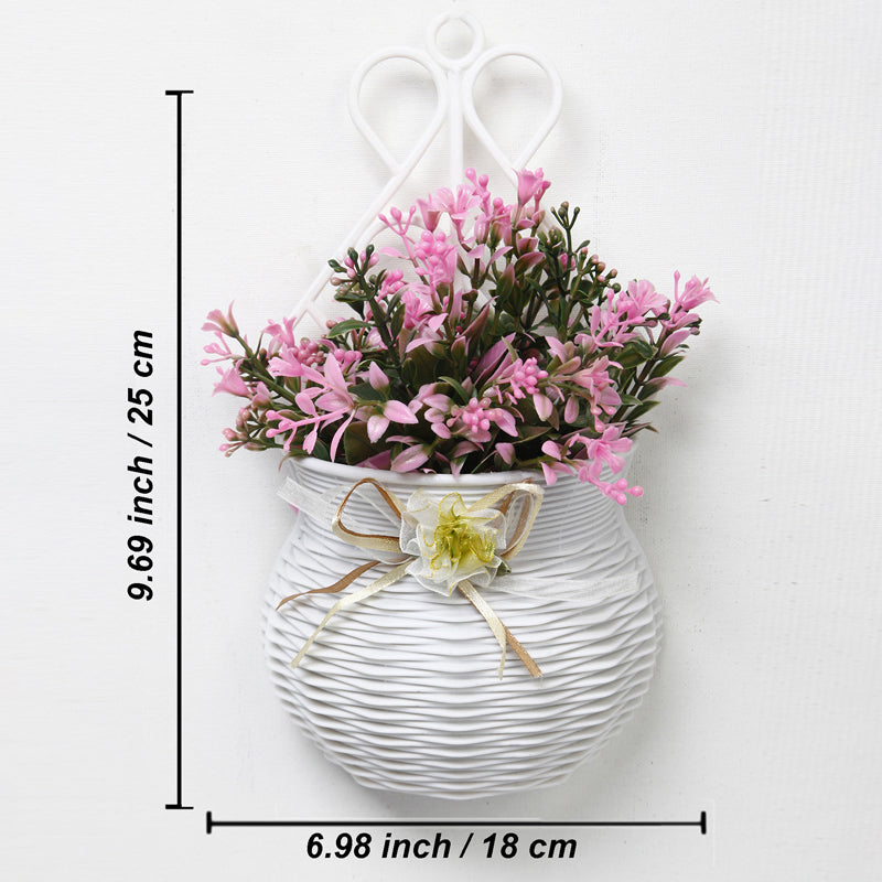 Artificial Plants - Faux Pink Flower Plant With Wall Hanging Pot