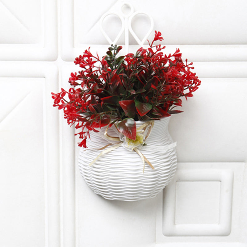 Artificial Plants - Fauc Red Flower Plant With Wall Hanging Pot