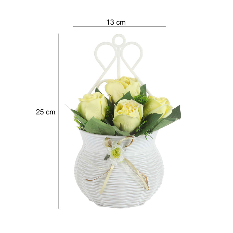 Artificial Plants - Faux Yellow Rose Plant With Wall Hanging Pot