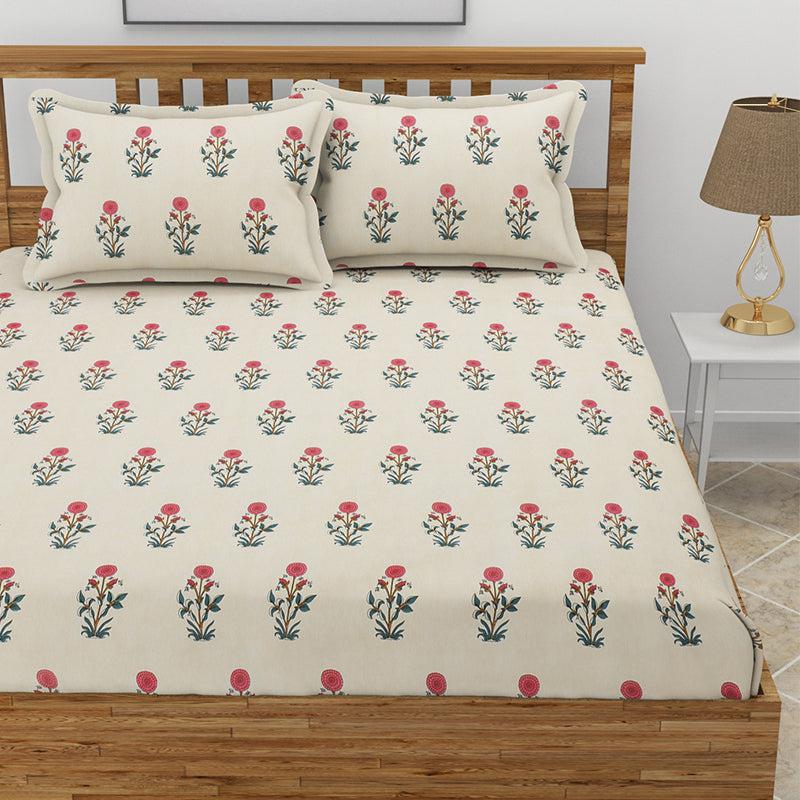 Bedsheets - Larks Floral Bedsheet - Cream