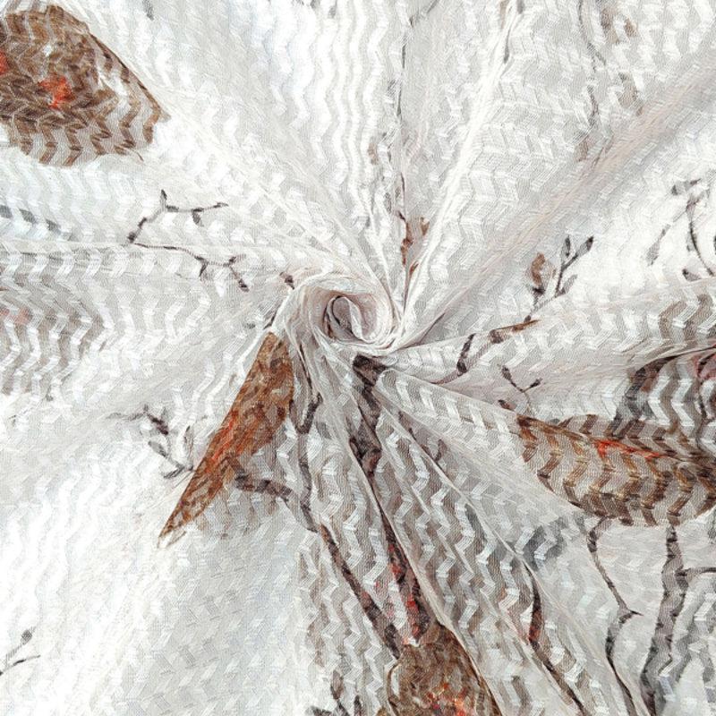 Buy Auze Floral Sheer Curtain - White & Brown Curtains from Vaaree