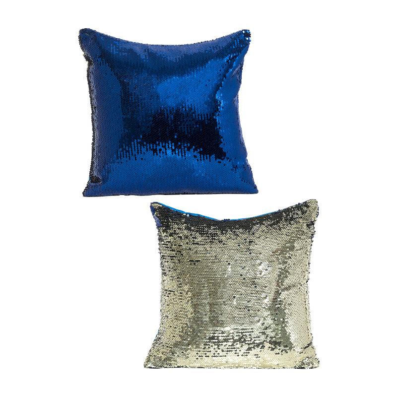 Buy Lisha Sequin Cushion Cover (Silver & Blue) - Set Of Two Cushion Cover Sets from Vaaree