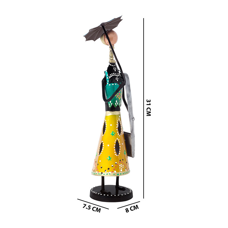 Showpieces - Handpainted Folk Lady With Umbrella Showpiece