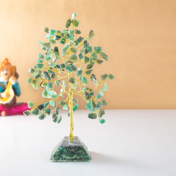 Showpieces - Chi Flow Handcrafted Agate Stone Tree Showpiece - Green & Gold