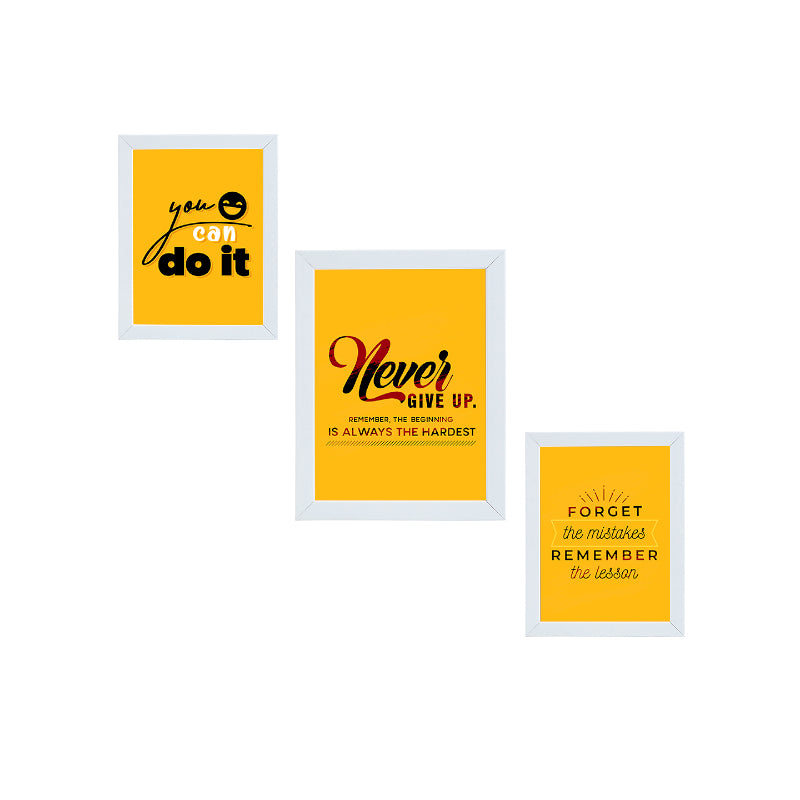 Wall Art & Paintings - Never Give Up Yellow Wall Art - Set Of Three