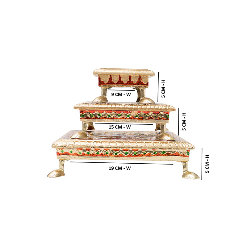 Buy Deva Handcrafted Meenakari Wooden Chowki
 - Set Of Three Pooja Chowki from Vaaree