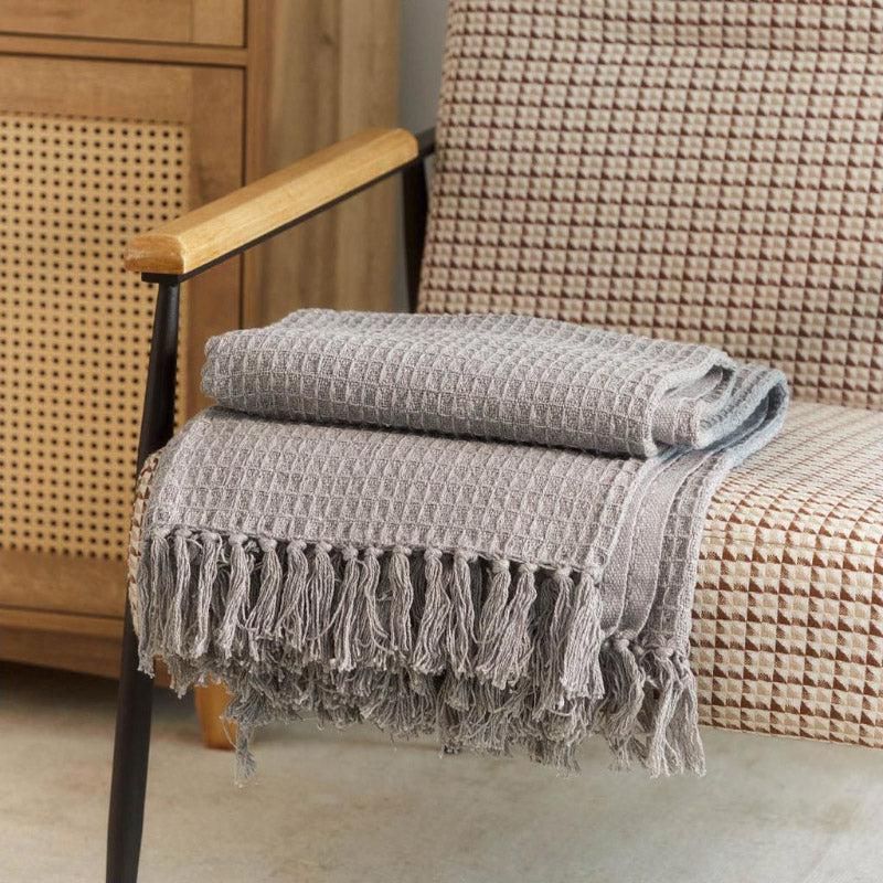 Throws - Sona Cotton Plaid Throw - Grey