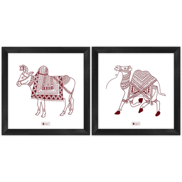 Buy Pichwai Nandi & Camel Wall Art - Set Of Two Wall Art & Paintings from Vaaree