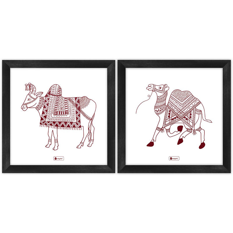 Buy Pichwai Nandi & Camel Wall Art - Set Of Two Wall Art & Paintings from Vaaree