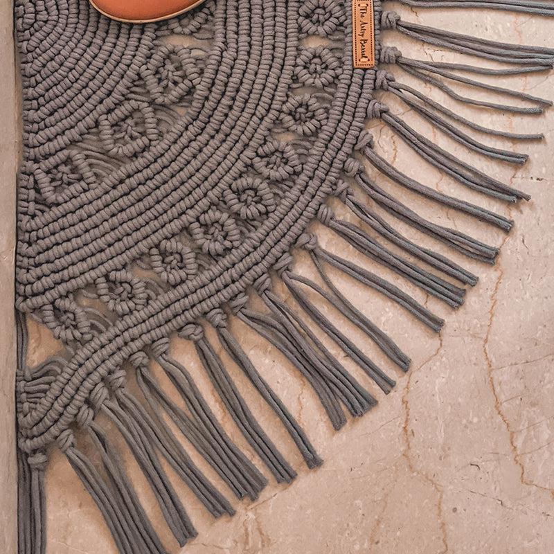 Buy Half Moon Boho Handcrafted Rug - Grey Dhurries from Vaaree